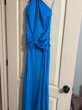 Fashion Nova Bright Blue Halter Maxi Dress with Knotted Front